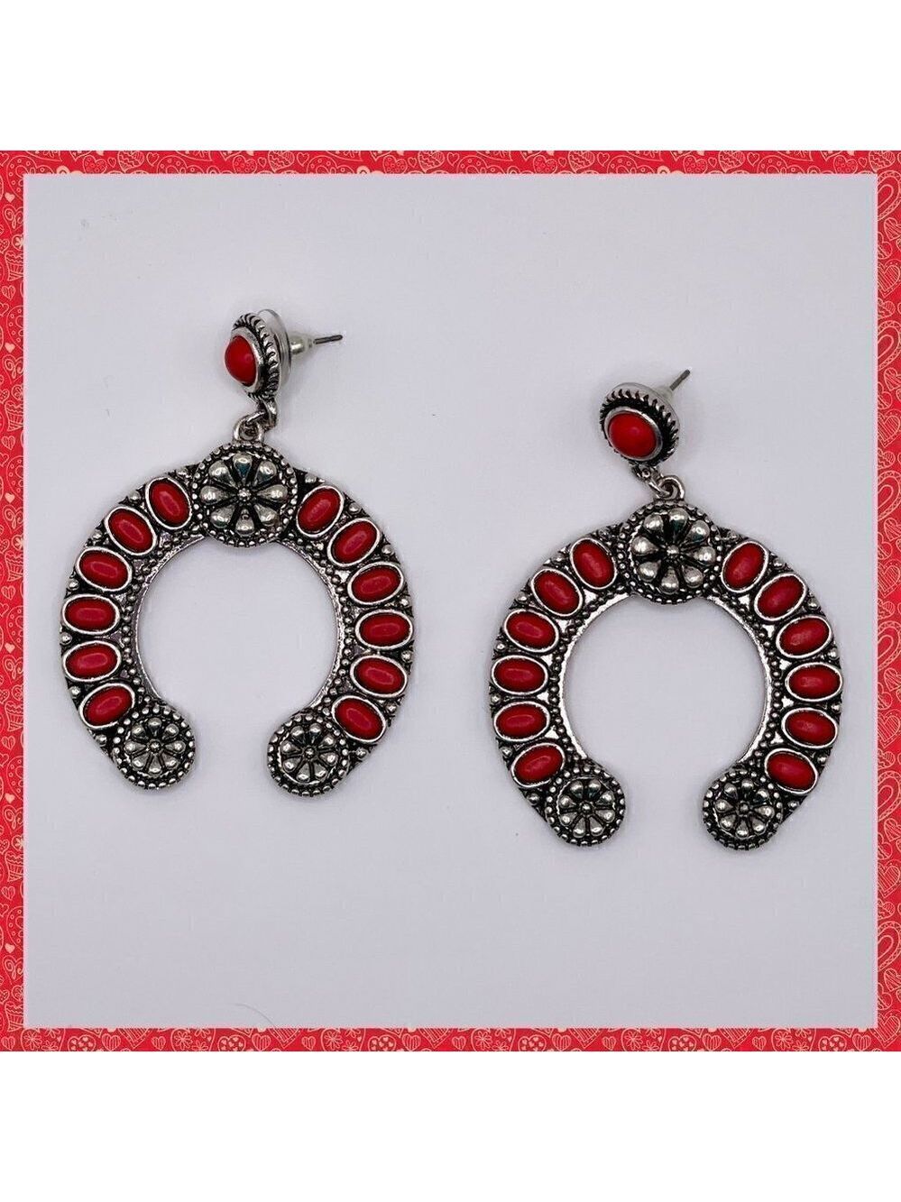 Western Boho Style Silver Concho Naja Earrings #877